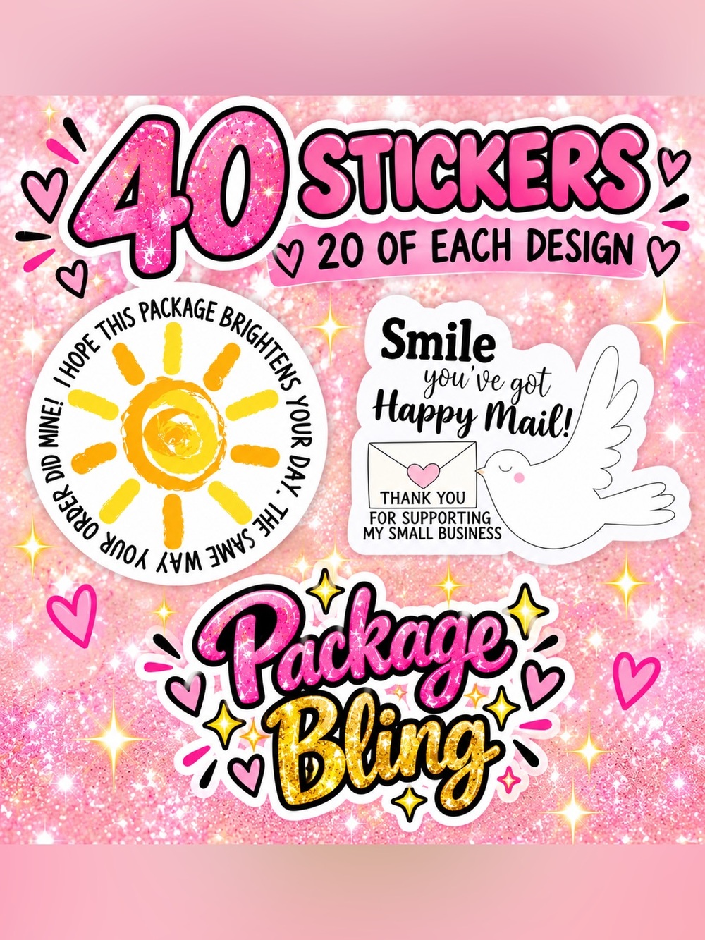 Package Bling Stickers - 40 Stickers 20 of each design